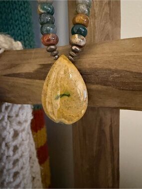 Southwestern Artisan Gemstone Beaded Necklace with Yellow Jasper Pendant